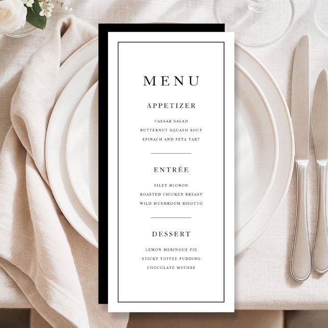 Menu Minimalista Moderno Preto e Branco (Modern Minimal Black And White Menu)