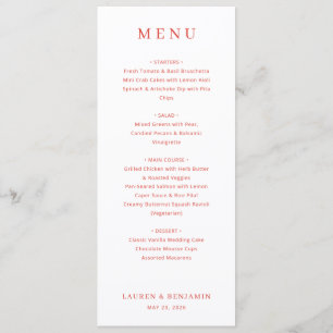 Menu Minimalista Vermelho Elegante