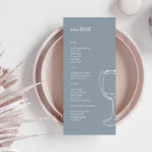 Menu Mínimo de Bar azul de Casamento<br><div class="desc">Estes cartões elegantes e modernos de cardápio de casamento ou cartões de cardápio de janto de ensaio apresentam um design de texto simples,  com uma ilustração minimalista. Adicione suas iniciais ou monograma para torná-las completamente suas.</div>