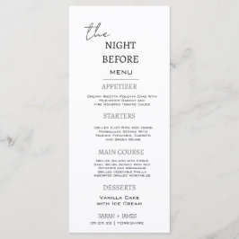 Menu Mínimo de preto e branco na noite anterior ao casa