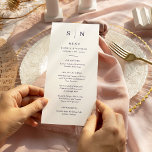 Menu Mínimo e Chic | Casamento de púrpura e de branco<br><div class="desc">Estes elegantes e modernos cartões de cardápio de casamento ou cartões de menu de janto de ensaio apresentam um simples design de texto roxo escuro e branco que exumenta o estilo minimalista. Adicione suas iniciais ou monograma para torná-las completamente suas.</div>