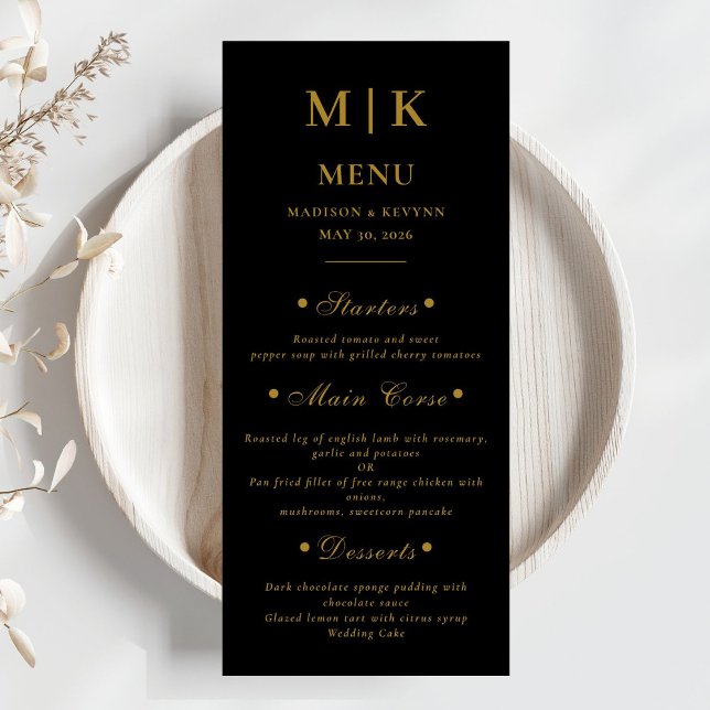 Menu Mínimo e Chic | Casamento Dourado e Negro (Criador carregado)