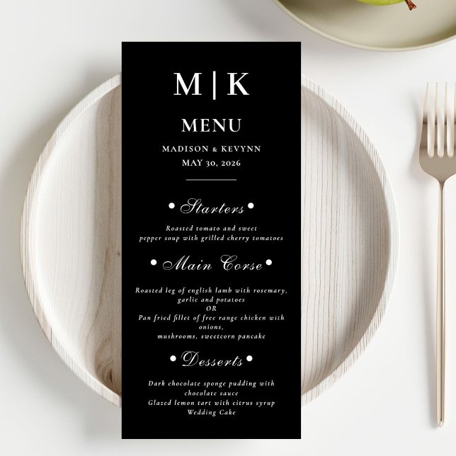 Menu Mínimo e Chic | Casamento Negro e Branco (Criador carregado)