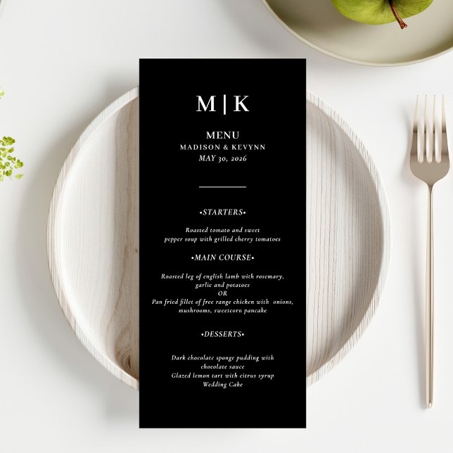 Menu Mínimo e Chic | Casamento Negro e Branco (Criador carregado)