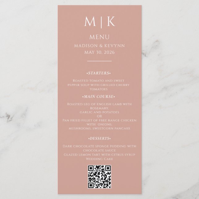 Menu Mínimo e Chic | Código QR de Casamento Negro e Bra (Frente)