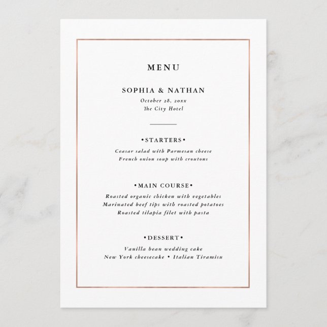 Menu Mínimo Moderno | Casamento de fronteira Dourada Fa (Frente)