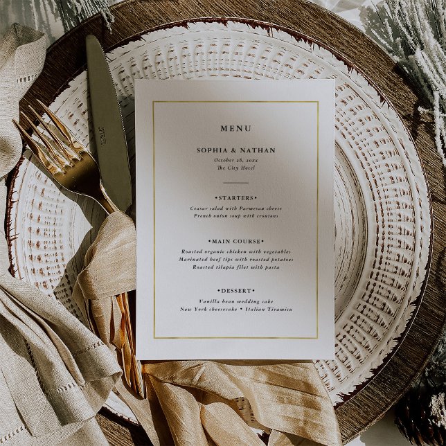 Menu Mínimo Moderno | Casamento Dourado Faux (Criador carregado)