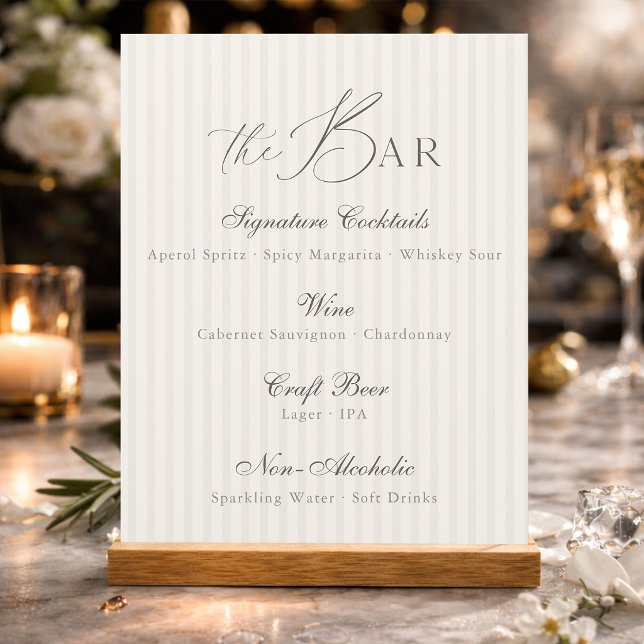Menu Mínimo Neutro de Bar para Casamento (Criador carregado)