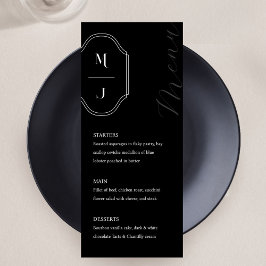 Menu Mínimo Preto Branco Personalizado, Crest. Monogram