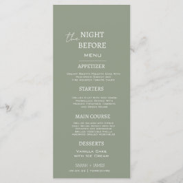 Menu Mínimo Sage Green na noite antes do casamento