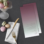 Menu Mist Burgundy de Casamento Gradiente de Humor ID74<br><div class="desc">O pano de fundo das peças neste conjunto minimalista de casamento é um gradiente de cores que chama a atenção de burgundy escura através de verde macio a branco. O cartão de menu de casamento mostrado aqui apresenta um layout moderno e elegante e fonte de sans serif contemporânea para acrescentar...</div>