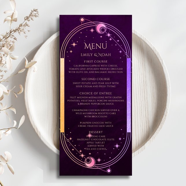 Menu Mística Arco-Íris Plum Sun Lua Estrelas Casamento (Criador carregado)