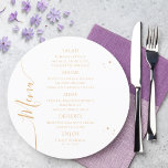 Menu Mística Branca Dourada Sol Lua Estende Casamento E<br><div class="desc">Mystical White Dourado Sun Moon Stars Space Wedding Cards com carateres de menu de casamento com estrelas douradas simples em um fundo branco com os detalhes do menu no centro em um script de caligrafia dourada moderno. Personalize editando o texto nas caixas de texto fornecidas. Projetado pelo Evco Studio www.zazzle.com/store/evcostudio...</div>