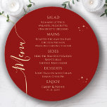 Menu Mística Vermelha Dourada Sol Lua Estende Casamento<br><div class="desc">Mystical Dark Red Sun Moon Stars Space Wedding Cartões de Menu de Casamento com estrelas douradas simples sobre um fundo vermelho escuro com detalhes de menu no centro em um script de caligrafia dourada moderno. Personalize editando o texto nas caixas de texto fornecidas. Projetado pelo Evco Studio www.zazzle.com/store/evcostudio</div>