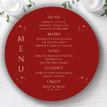 Menu Mística Vermelha Dourada Sol Lua Estende Casamento<br><div class="desc">Mystical Dark Red Sun Moon Stars Space Wedding Cartões de Menu de Casamento com estrelas douradas simples sobre um fundo vermelho escuro com detalhes de menu no centro em um script de caligrafia dourada moderno. Personalize editando o texto nas caixas de texto fornecidas. Projetado pelo Evco Studio www.zazzle.com/store/evcostudio</div>