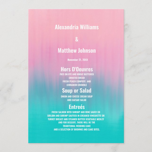 Menu Modern aqua cor-de-rosa brushstrokes (Frente)