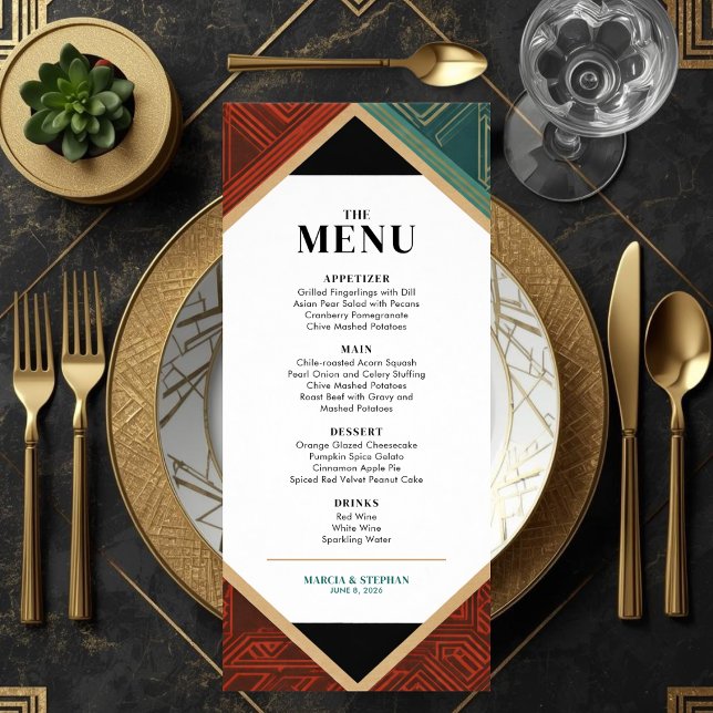 Menu Modern Art Deco Geometric Diamond Frame Wedding  (Art Deco Style Menu Card)