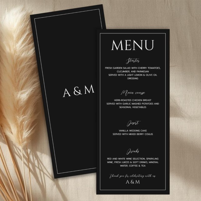 Menu Modern black and white minimalist wedding (Criador carregado)