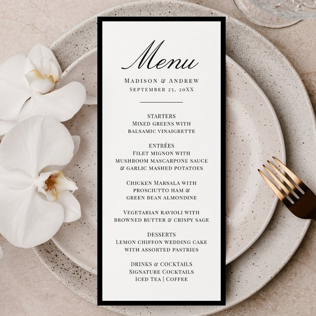 Menu Modern Black Border Wedding (Criador carregado)