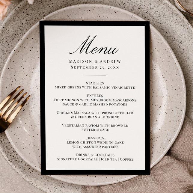 Menu Modern Black Border Wedding (Criador carregado)