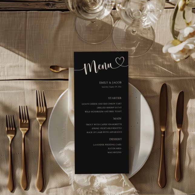 Menu Modern Black & White Calligraphy Wedding (Criador carregado)