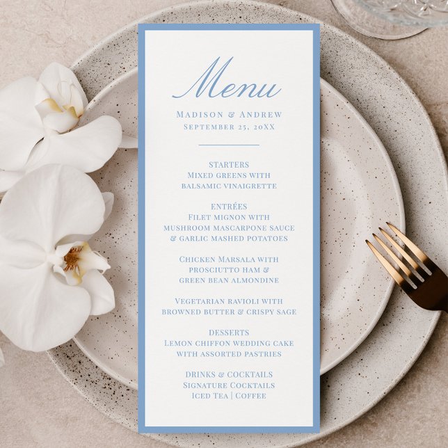 Menu Modern Blue Border Wedding (Criador carregado)