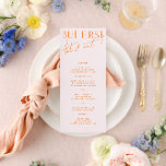 Menu Modern Blush PInk & Vibrant Orange Wedding<br><div class="desc">Projetado para coordenar com a Coleção de Convite para Casamento "Brilhante". Para alterar os detalhes, clique em "Detalhes". Para mover o texto ou alterar o tamanho, a fonte ou a cor, clique em "Editar usando a Ferramenta de Design". Visualize o link de coleção nesta página para ver todos os itens...</div>