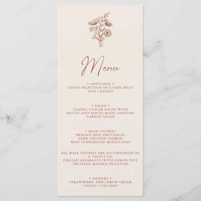 Menu Modern Boho Floral Terracotta Queimou Casamento La (Frente)