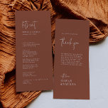 Menu Modern Chic Terracotta Obrigado e Casamento<br><div class="desc">Este obrigado moderno de terracota, você e o cardápio de casamento é perfeito para um casamento simples. O design do boho do deserto apresenta uma tipografia rústica única e na moda boêmica em cor de ferrugem laranja queimada à terra. Personalize a placa de mesa com o menu na frente e...</div>