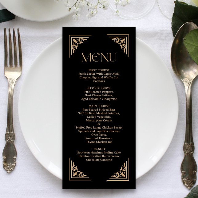 Menu Modern Deco | Elegant Black and Gold Wedding (Criador carregado)