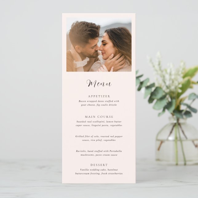 Menu Modern Earthy Neutral Photo Wedding (Em pé/Frente)