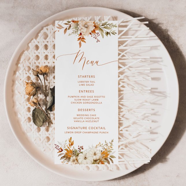 Menu Modern Fall Terracotta Wedding elegante (Criador carregado)