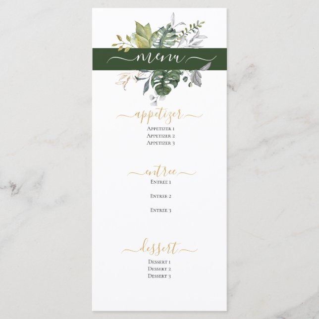 Menu Modern Floral | CASAMENTO Azul e Verde (Frente)