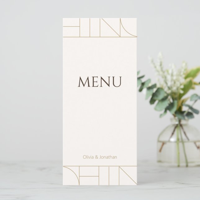 Menu Modern Gold Ornaments Cream Wedding (Em pé/Frente)