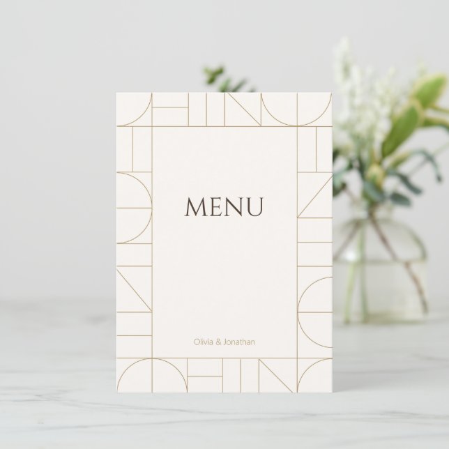 Menu Modern Gold Ornaments Cream Wedding (Em pé/Frente)