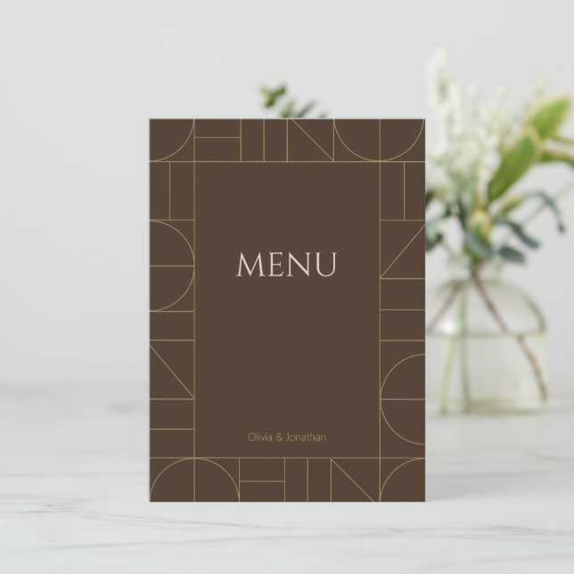 Menu Modern Gold Ornaments Dark Brown Wedding (Em pé/Frente)