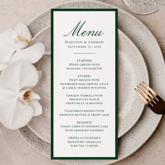 Menu Modern Green Border Wedding (Criador carregado)