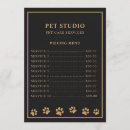 Menu Modern Luxury Black Golden Paw Pet Care Pricing