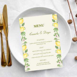 Menu Modern Mediterranean Olive Lemon Elegant Wedding