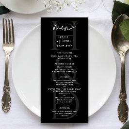 Menu Modern Minimalist Black and White Monogram Wedding