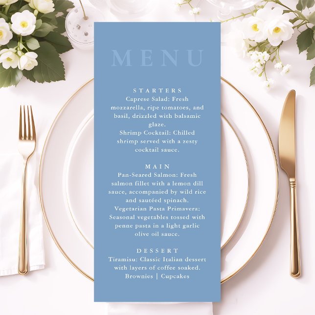 Menu Modern Minimalist Dusty Blue Wedding Dinner (Criador carregado)
