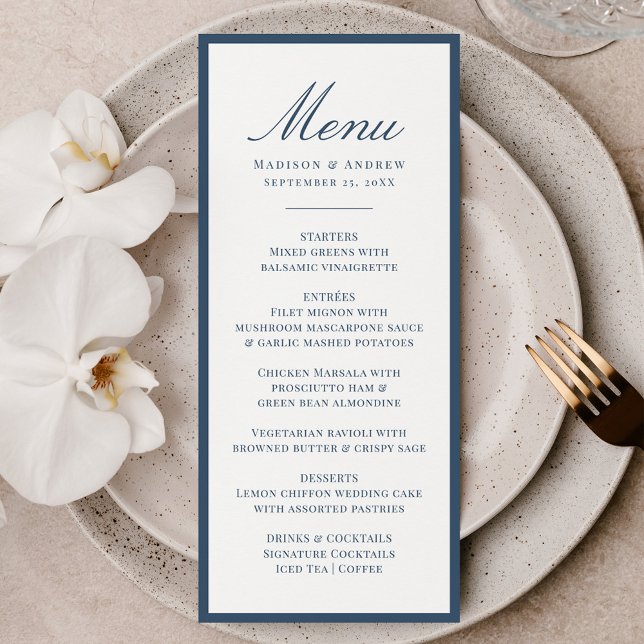 Menu Modern Navy Border Wedding (Criador carregado)