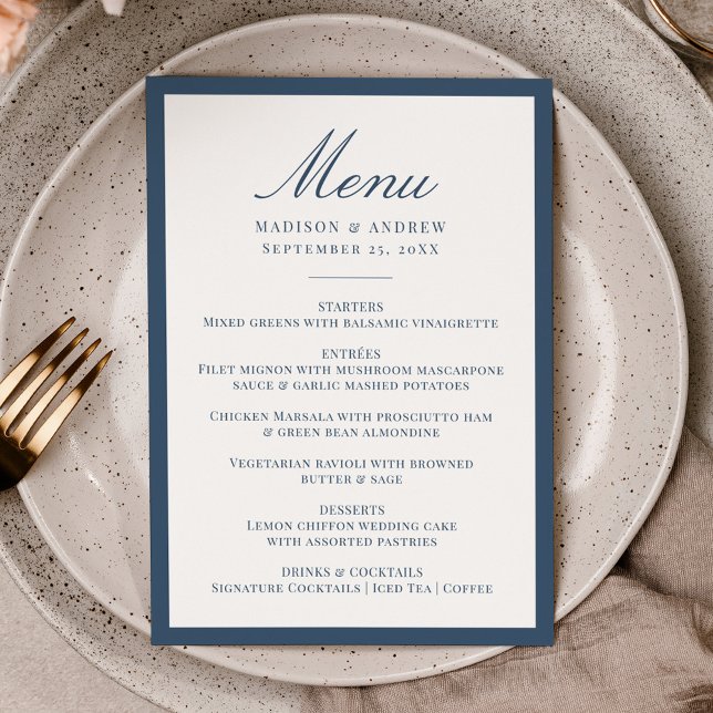 Menu Modern Navy Border Wedding (Criador carregado)