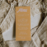 Menu Modern Peachy Colorful Funky Stylish Wedding<br><div class="desc">A colorful retro funky modern peach pink wedding dinner menu. Which features chic template design of boho vintage sweet peach background and pink bold typography .Perfect and matching with the whole suite.</div>