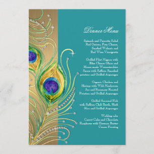Menu Modern Peacock Feathers Faux Jewel Scroll Swirl