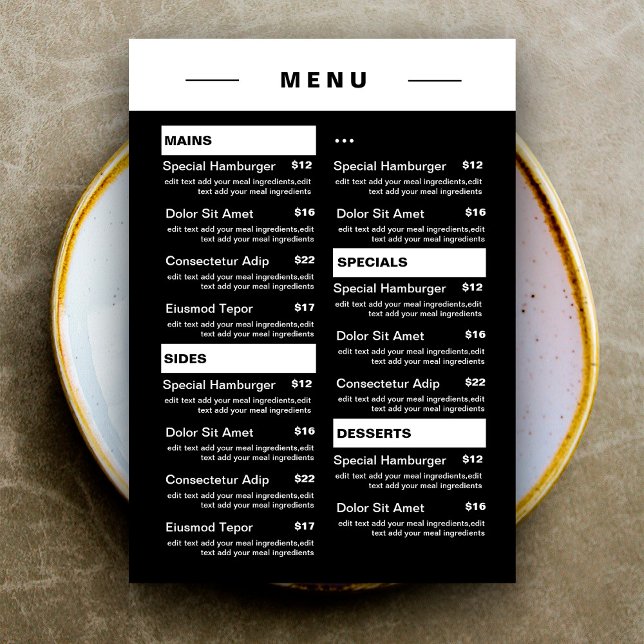 Menu Modern Restaurant Comidas | Lista de preços (Criador carregado)