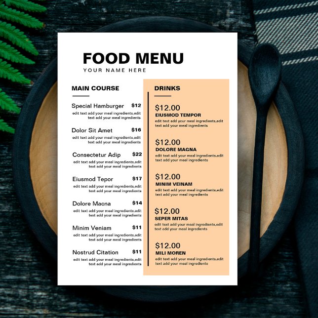 Menu Modern Restaurant Comidas | Lista de preços (Criador carregado)