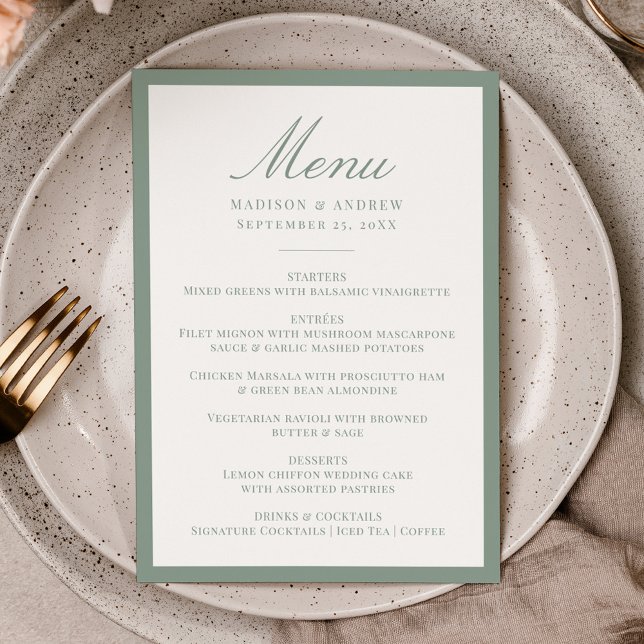 Menu Modern Sage Green Border Wedding (Criador carregado)