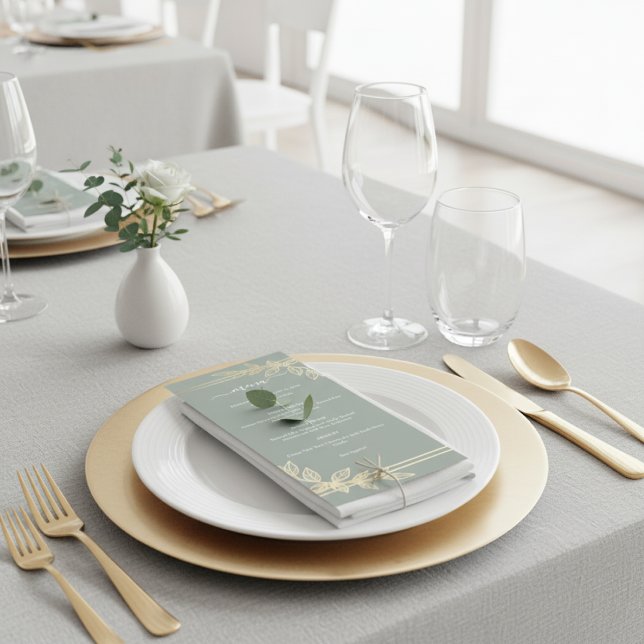 Menu Modern Sage Green Gold Botanical Wedding (Criador carregado)