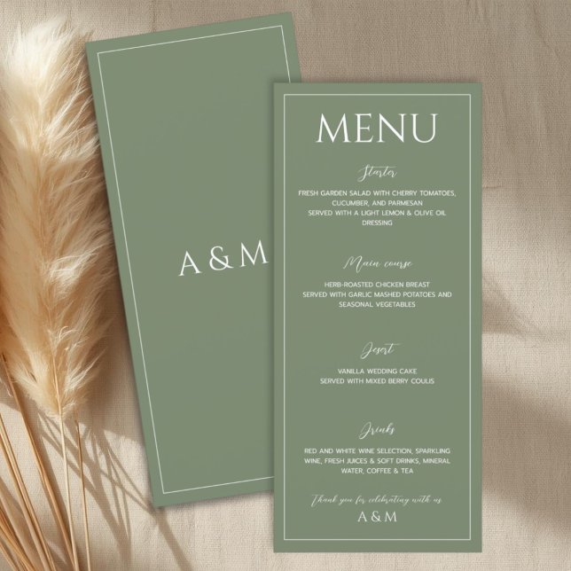 Menu Modern sage green minimalist wedding (Criador carregado)